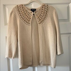 Jones New York Cream Cardigan with Beaded Detail